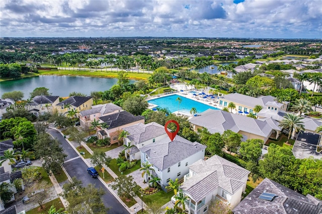 aerial view with a water view