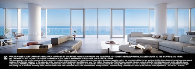 2000 S Ocean Dr Ph 4, Hallandale Beach, FL 33009 - living room featuring a wall of windows, a water view, and tile patterned flooring