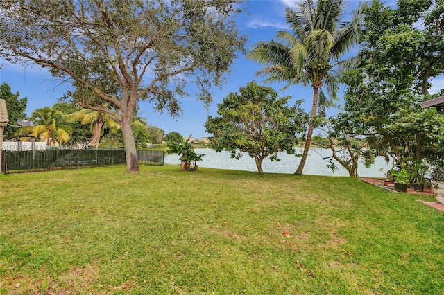 view of yard with a water view