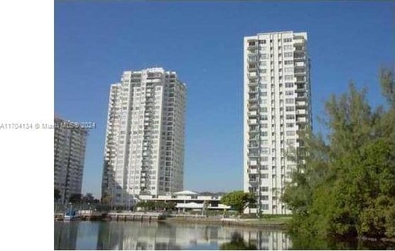 view of building exterior with a water view