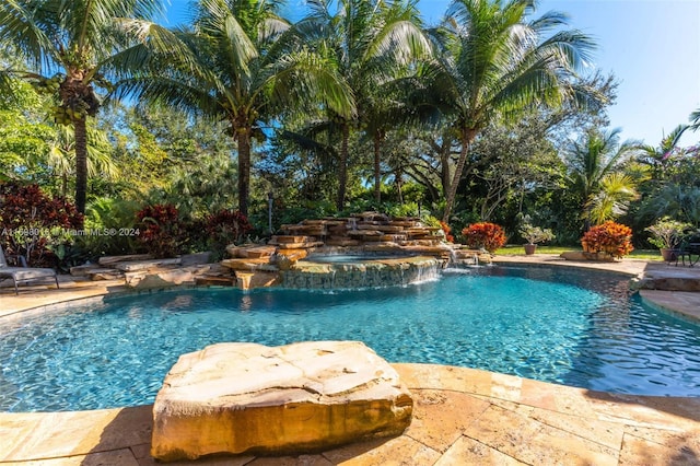 view of pool featuring pool water feature