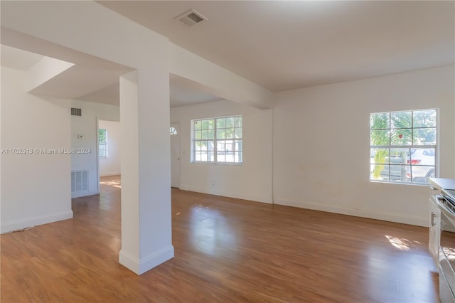 empty room featuring plenty of natural light and light hardwood / wood-style flooring