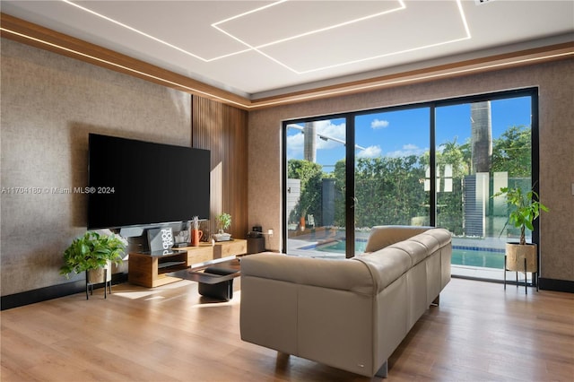 living room with light hardwood / wood-style floors