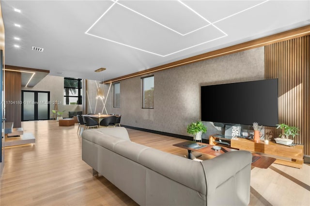 living room featuring light wood-type flooring