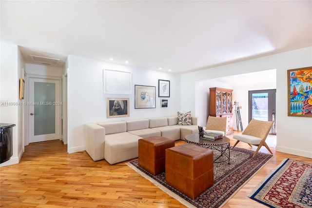 living room featuring light wood-type flooring