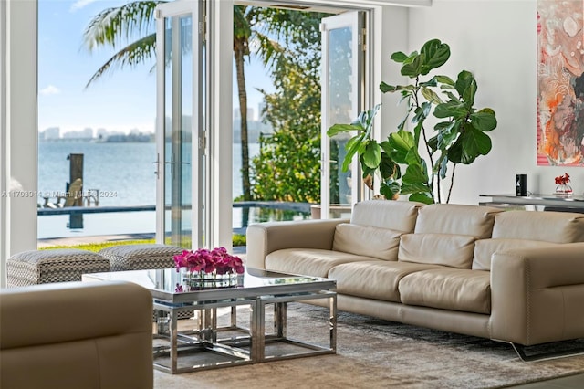 living room with a water view