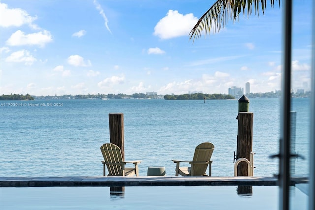 view of dock featuring a water view