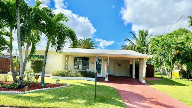 single story home with a carport and a front yard