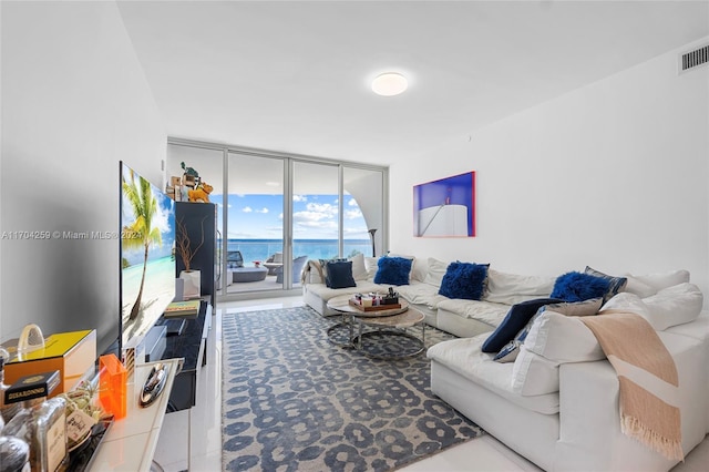 living room featuring expansive windows