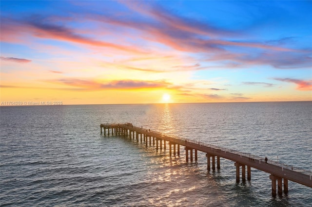 view of dock with a water view