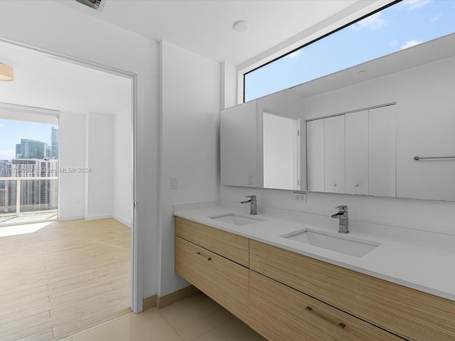 bathroom with hardwood / wood-style floors and vanity