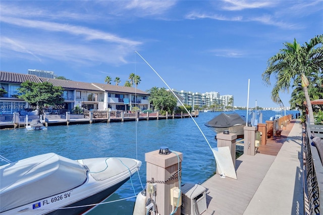 view of dock with a water view