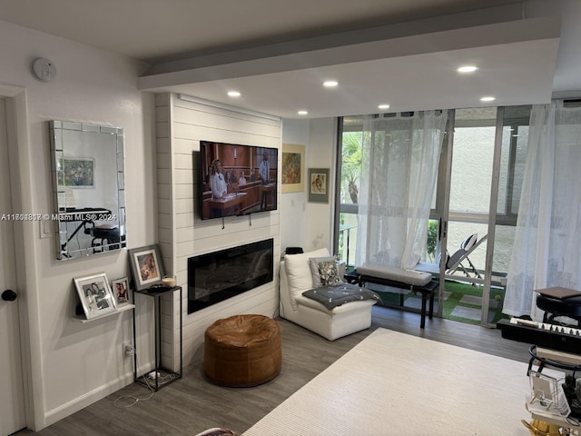 living room with a fireplace and hardwood / wood-style floors