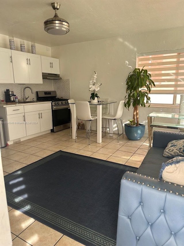 tiled living room with sink