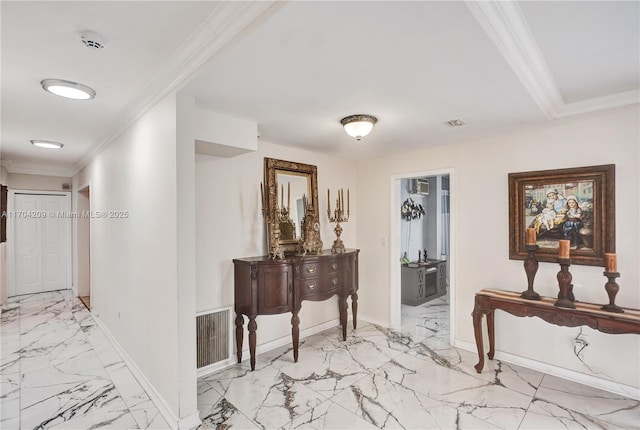 hallway with ornamental molding