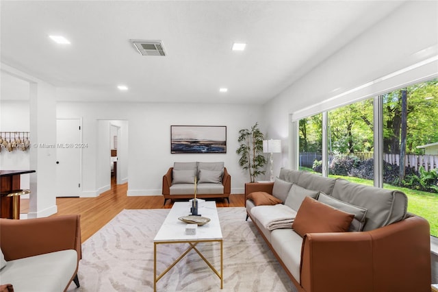 living room with light hardwood / wood-style floors