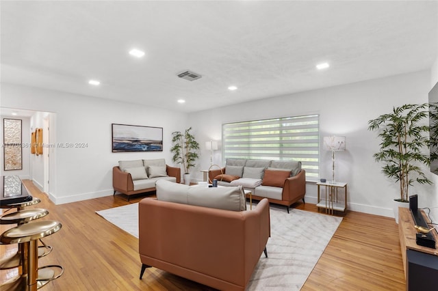 living room with light hardwood / wood-style flooring