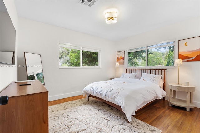 bedroom featuring multiple windows and hardwood / wood-style flooring