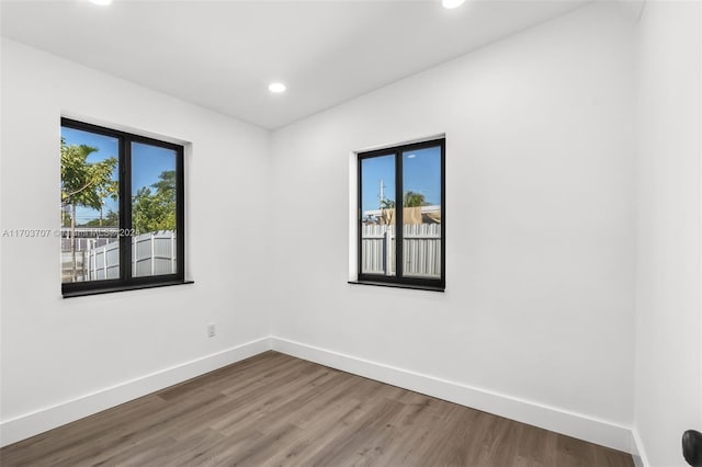 spare room featuring wood-type flooring and plenty of natural light