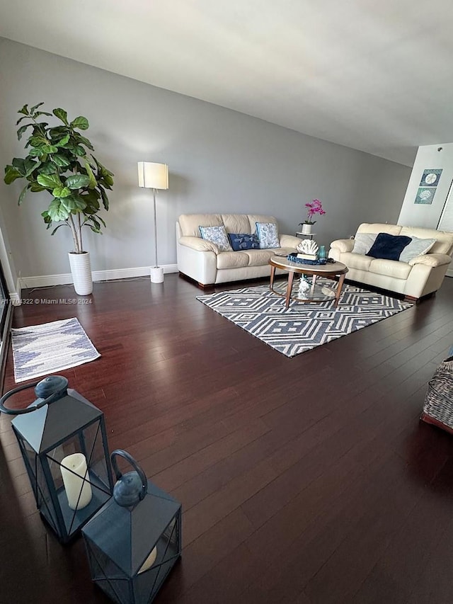 living room with dark hardwood / wood-style floors