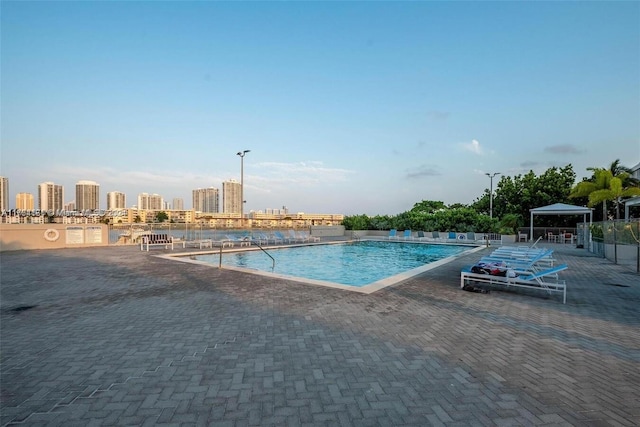 view of swimming pool featuring a patio area