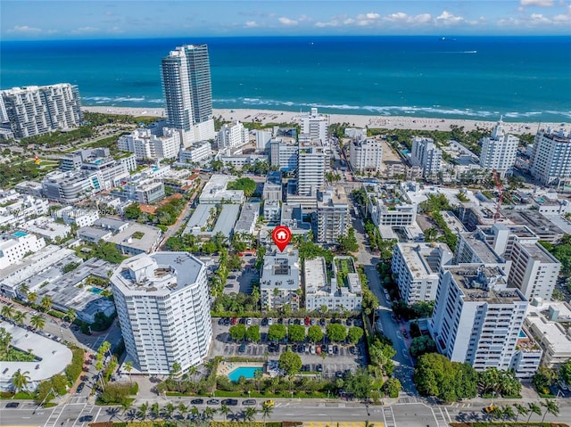 aerial view featuring a beach view and a water view