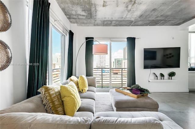 living room with concrete flooring