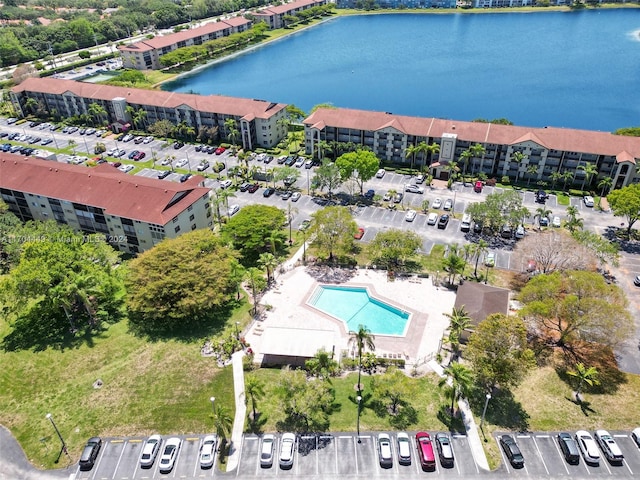 aerial view with a water view