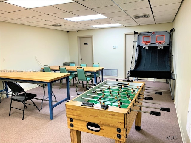 1201 S Ocean Dr Unit 206S, Hollywood, FL 33019 - rec room with carpet floors, a paneled ceiling, and baseboards