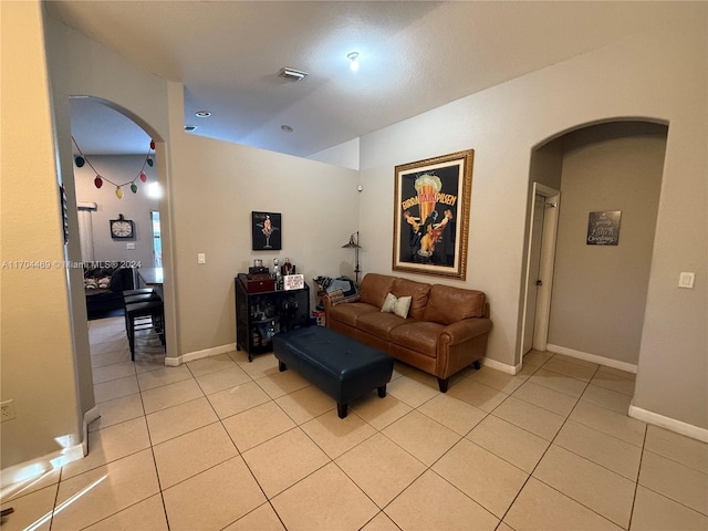 living room featuring light tile patterned flooring