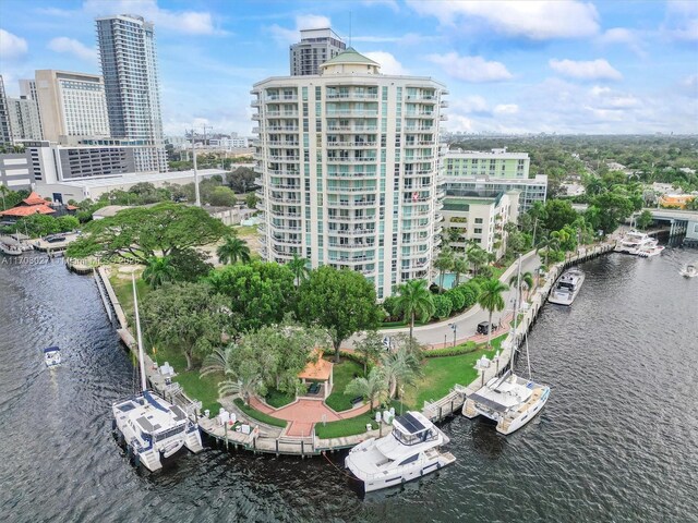 aerial view featuring a water view