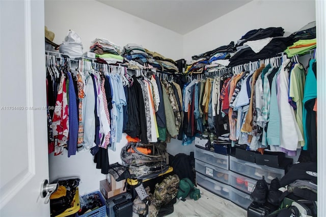 walk in closet with hardwood / wood-style flooring