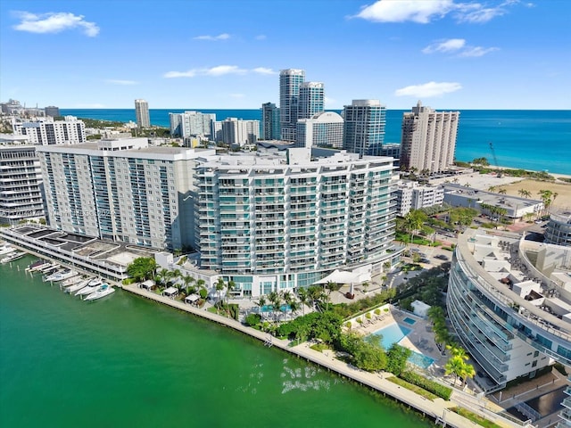 aerial view with a water view