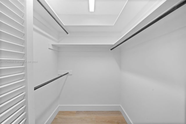 walk in closet with light hardwood / wood-style floors