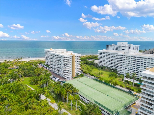 aerial view with a beach view and a water view