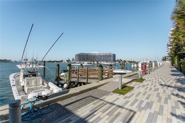 view of dock with a water view