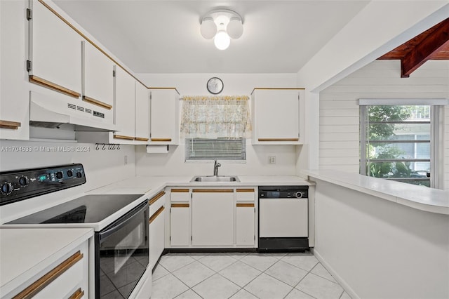 tiled empty room featuring beam ceiling, ceiling fan, high vaulted ceiling, and wooden ceiling