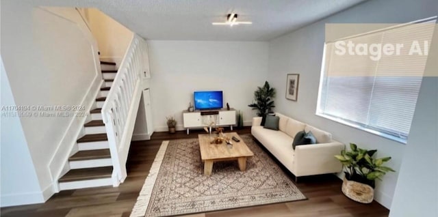 living room featuring dark hardwood / wood-style floors