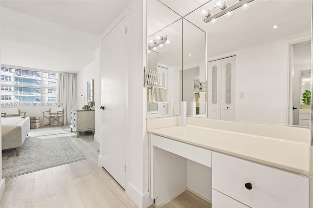 bathroom featuring vanity and wood-type flooring