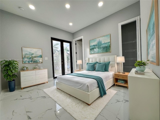 19363 SW 79th Ave, Cutler Bay, FL 33157 - bedroom featuring recessed lighting, marble finish floor, french doors, and access to exterior