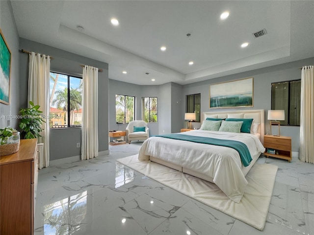 bedroom featuring a raised ceiling