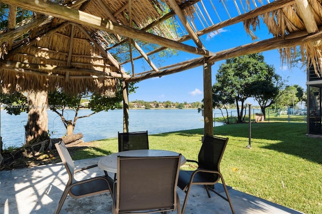 view of patio / terrace with a water view