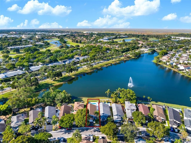 aerial view with a water view