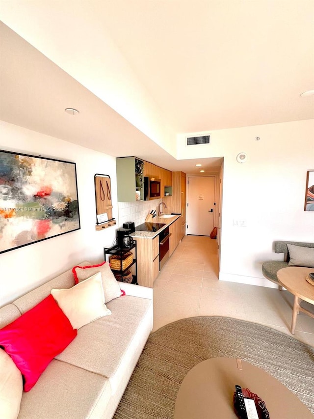 view of tiled living room