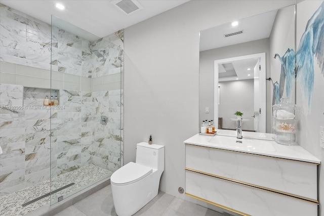 bathroom featuring vanity, toilet, and an enclosed shower