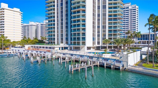 view of dock with a water view