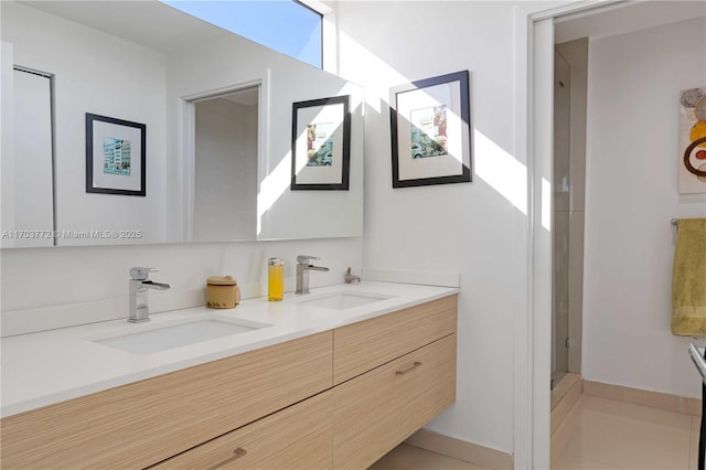 bathroom featuring vanity and walk in shower