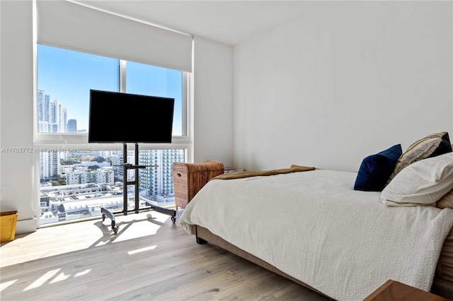 bedroom with light hardwood / wood-style flooring