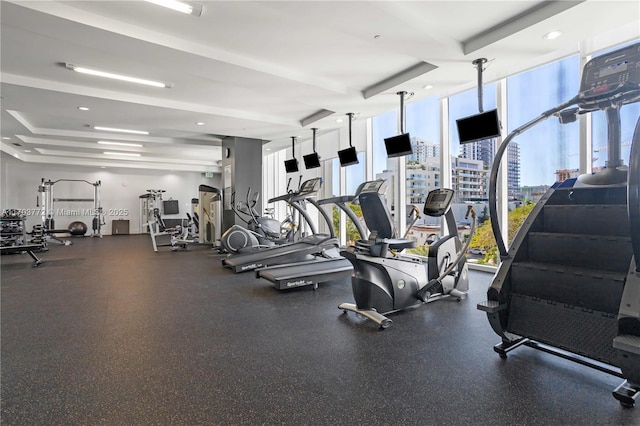 workout area with a wall of windows