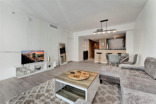 living room featuring light wood-type flooring